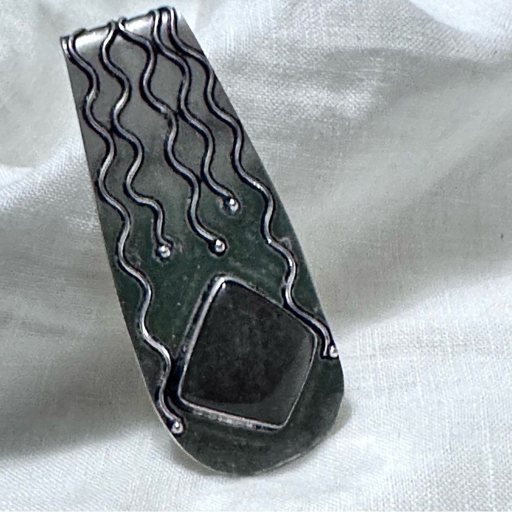 Hand Crafted SILVER SHEEN OBSIDIAN Silver-Tone Necklace Art Deco Style - Picture 12 of 12